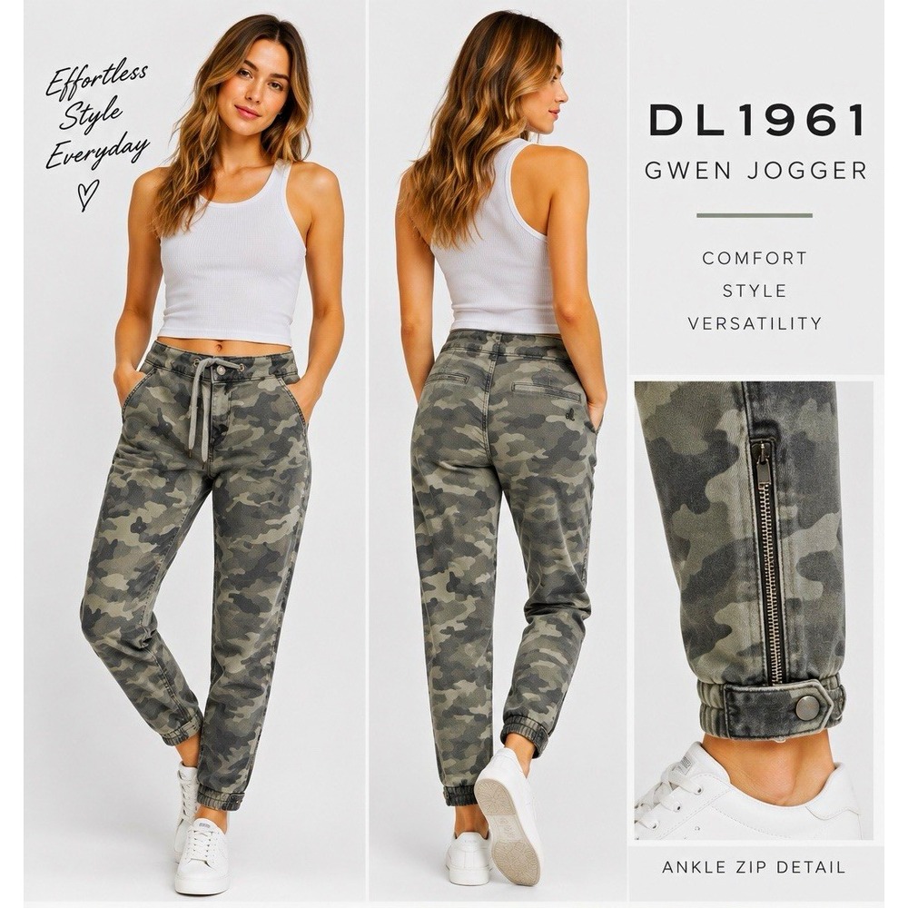 DL1961 Women's Gray Camo Jogger Pants Drawstring Waist Ankle Zip Size 23